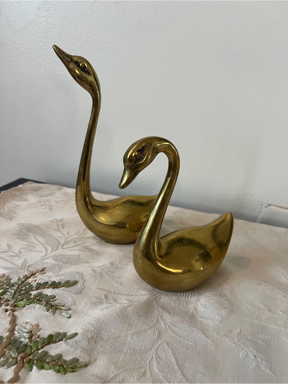Set Of Mid Century Modern Solid Brass Swans